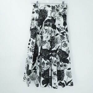 Kasia Midi Skirt Womens Small Black White Floral Pleated Dark Romantic‎
